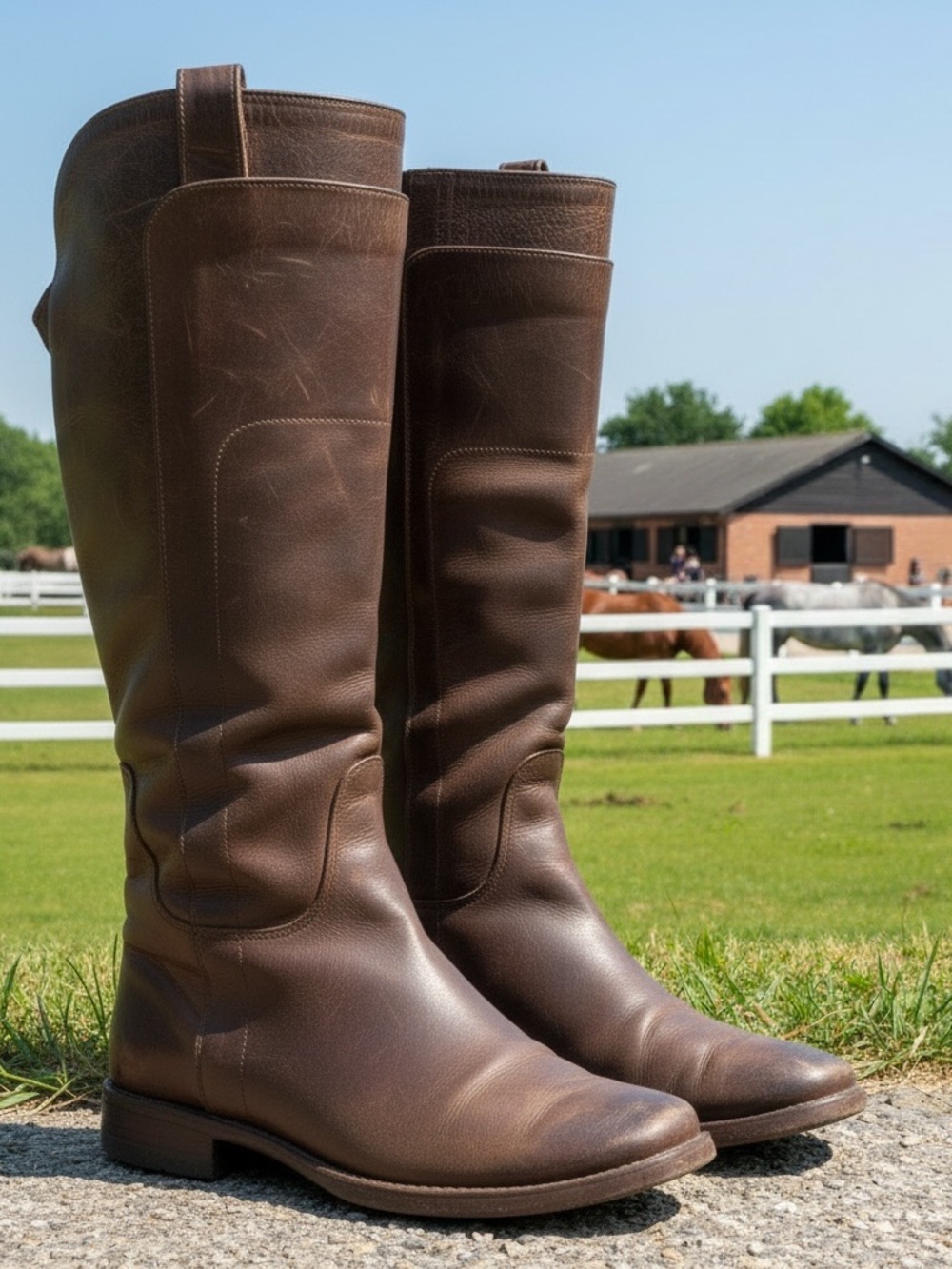 Frye Paige Tall Brown Leather Pull-On Riding Boots Knee High Size 7.5